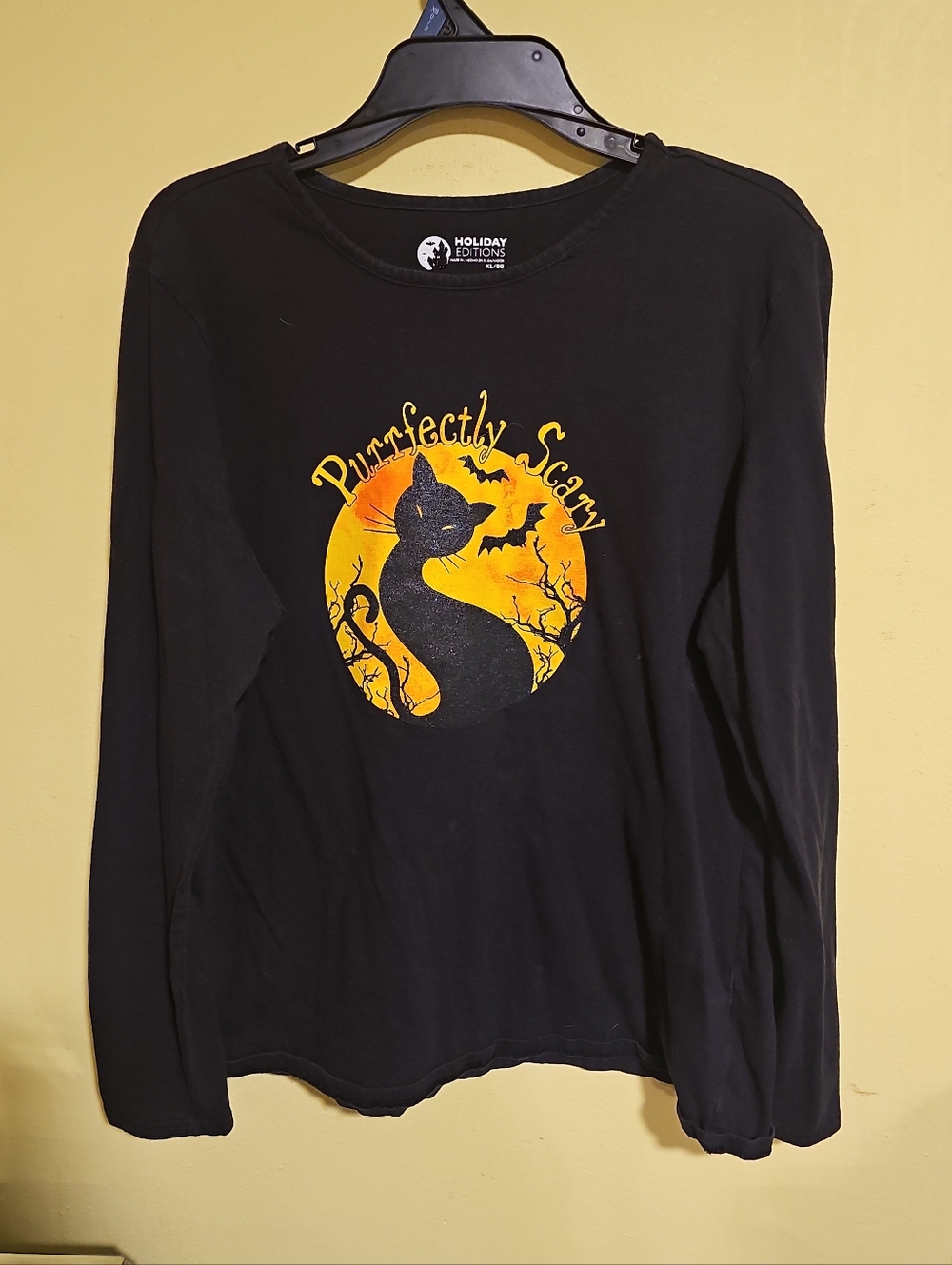 Holiday Editions Women's Size XL Halloween Glitter Black Cat Long Sleeve Shirt